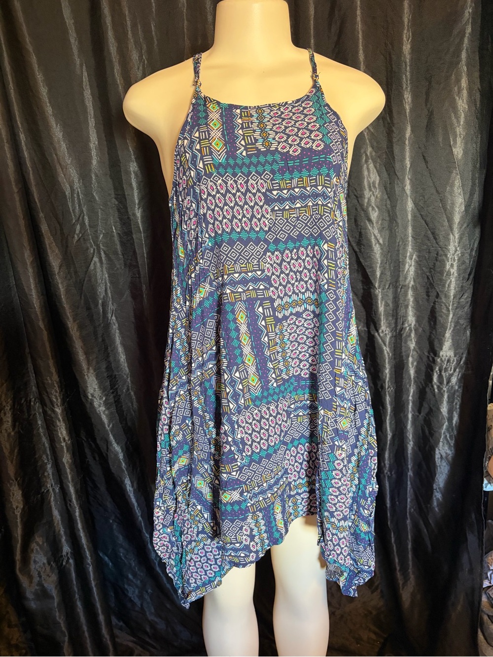 New Look Navy Multicolor Asymmetrical Halter Dress
